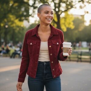 A.M.I. VTG Burgundy Corduroy Snap Up Jacket Y2K Pockets size Small